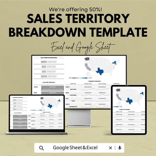 Sales Territory Breakdown Template | Sales Territory Mapping Sheet | Territory Performance Dashboard | Excel & Google Sheets