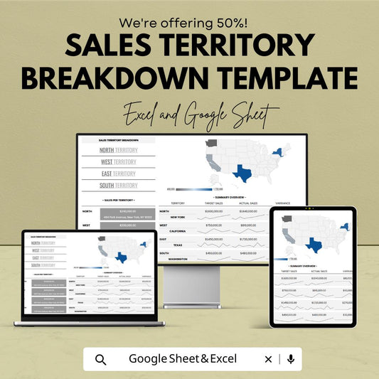Sales Territory Breakdown Template | Sales Territory Mapping Sheet | Territory Performance Dashboard | Excel & Google Sheets
