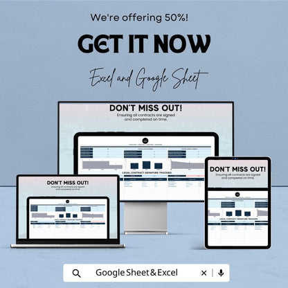 Legal Contract Signature Tracking Template | Contract Signature Tracker | Agreement Signing Log | Excel & Google Sheets