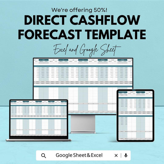 Direct Cashflow Forecast Template | Cash Flow Projection Spreadsheet | Financial Planning Template | Business Cashflow Tracker