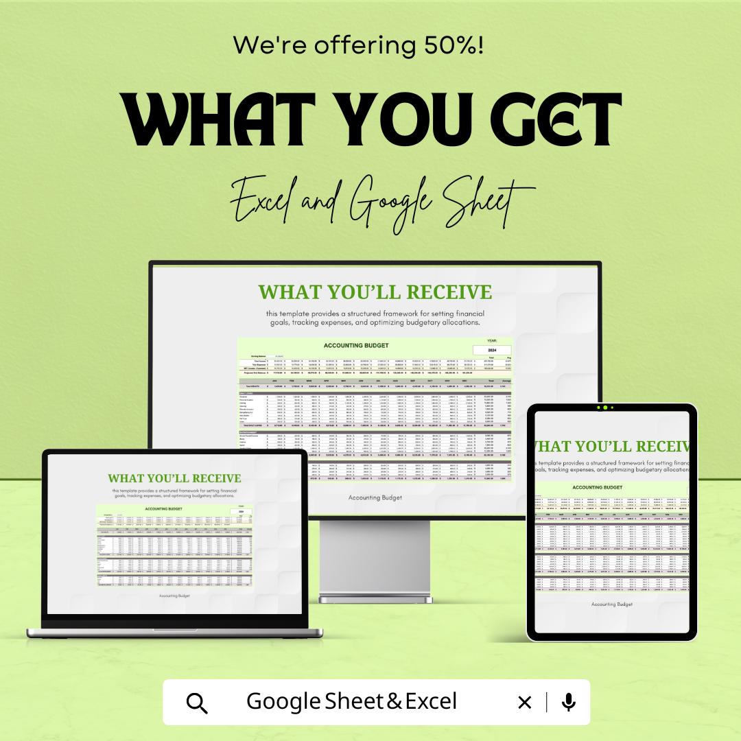 Accounting Budget Sheet – Excel and Google Sheet Template for Financial Management, Expense Tracking & Budgeting