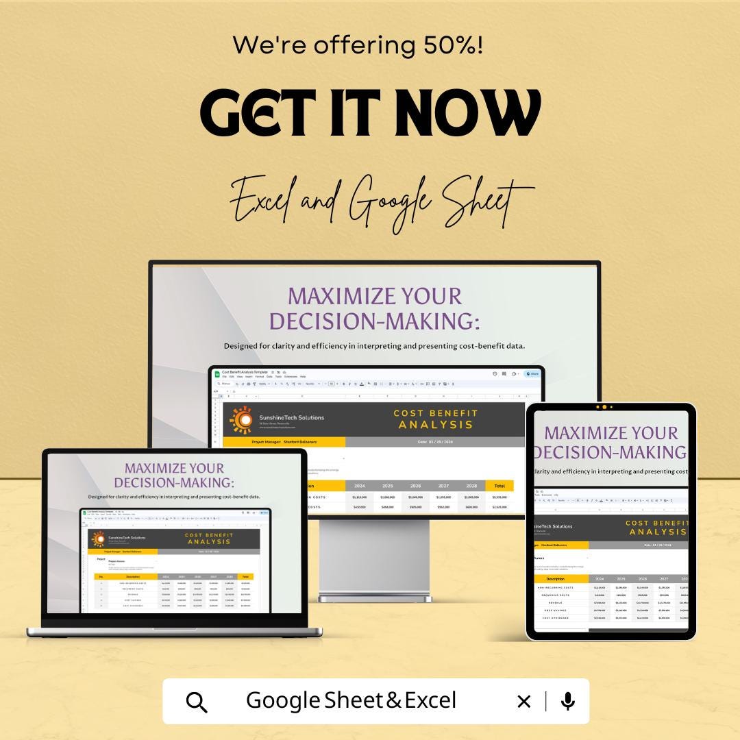 Cost Benefit Analysis Template | Excel & Google Sheets Financial Decision Tool | ROI and Project Evaluation Spreadsheet