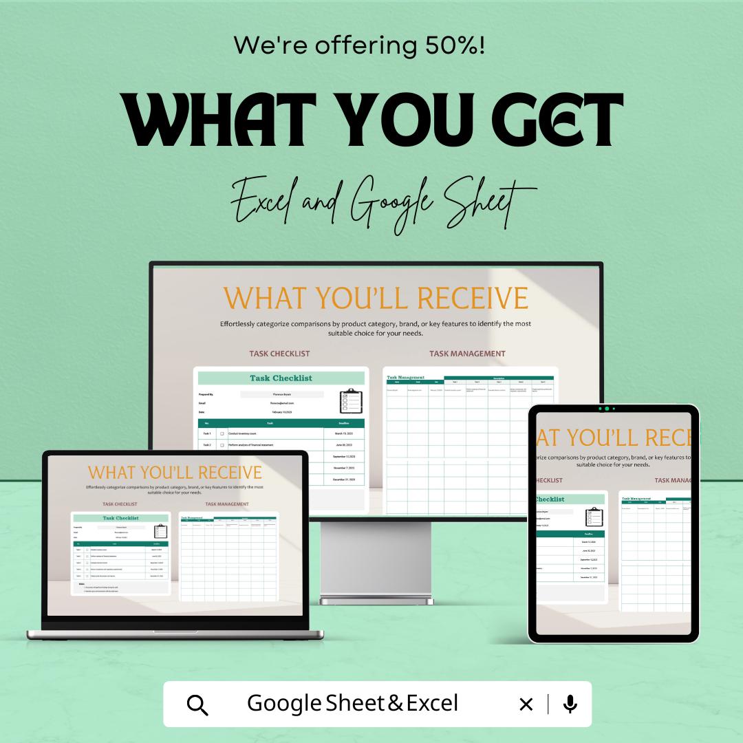 Task Checklist Sheet | Google Sheets & Excel Template | To-Do List | Task Tracker | Project Organizer | Editable Checklist Form