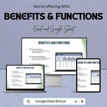 Marketing PPC Budget Optimizer Sheet – Excel and Google Sheet for Effective Campaign Tracking & ROI Analysis