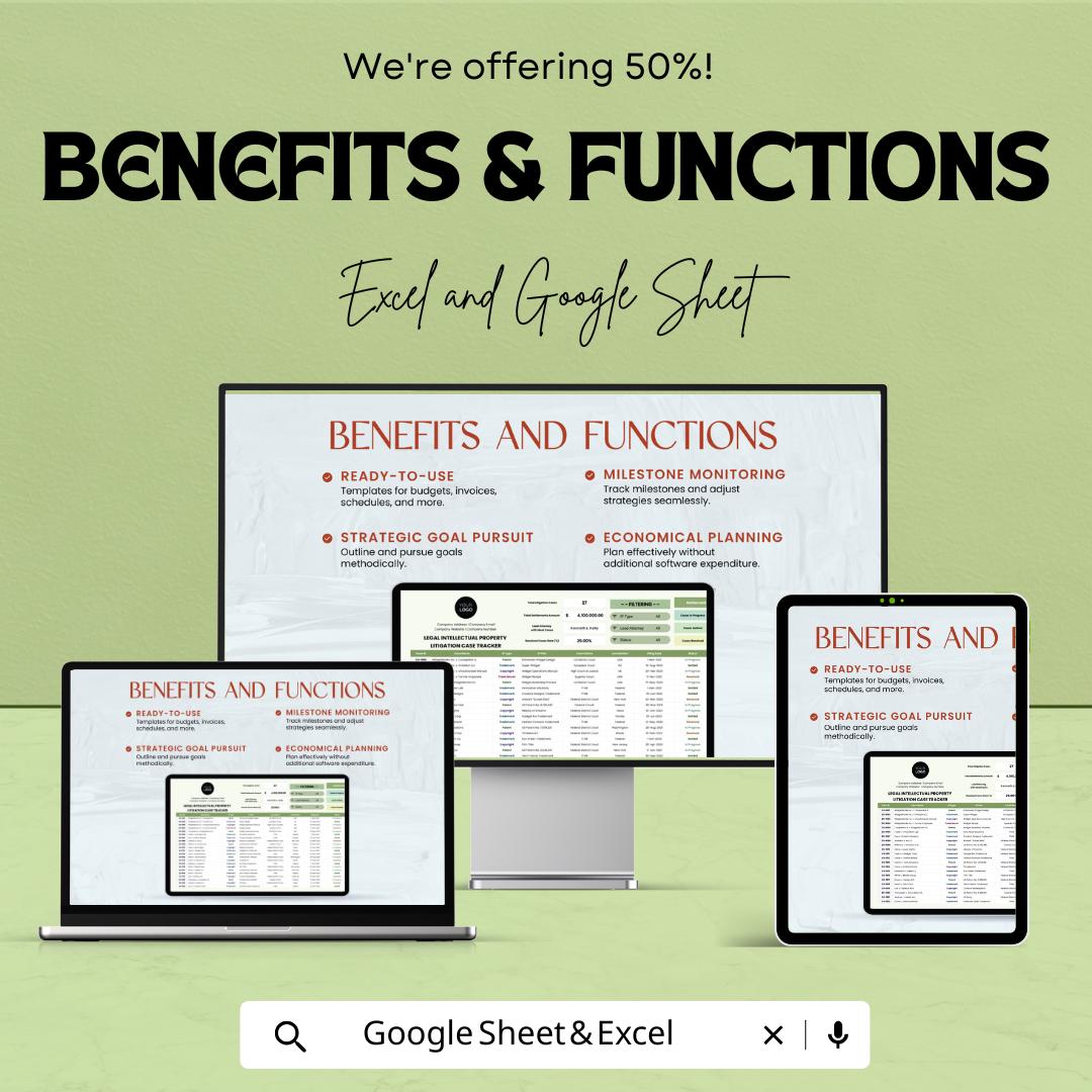 Legal Intellectual Property Litigation Case Tracker Template | Excel & Google Sheets | IP Law Case Management Spreadsheet