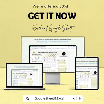Employee Retention Rate Calculator HR Sheet | Excel and Google Sheets Template | Employee Tracking & Retention Data | Customizable HR