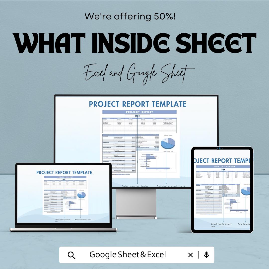 Project Report Format Template | Google Sheets & Excel | Business Report Dashboard | Project Summary Tracker | Instant Download