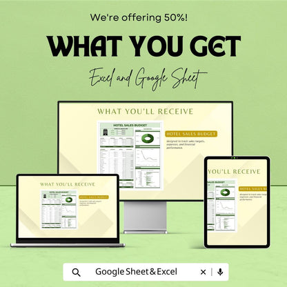 Hotel Sales Budget Template Excel & Google Sheets | Hospitality Revenue Tracker | Hotel Expense and Income Dashboard | Monthly Sales Planner