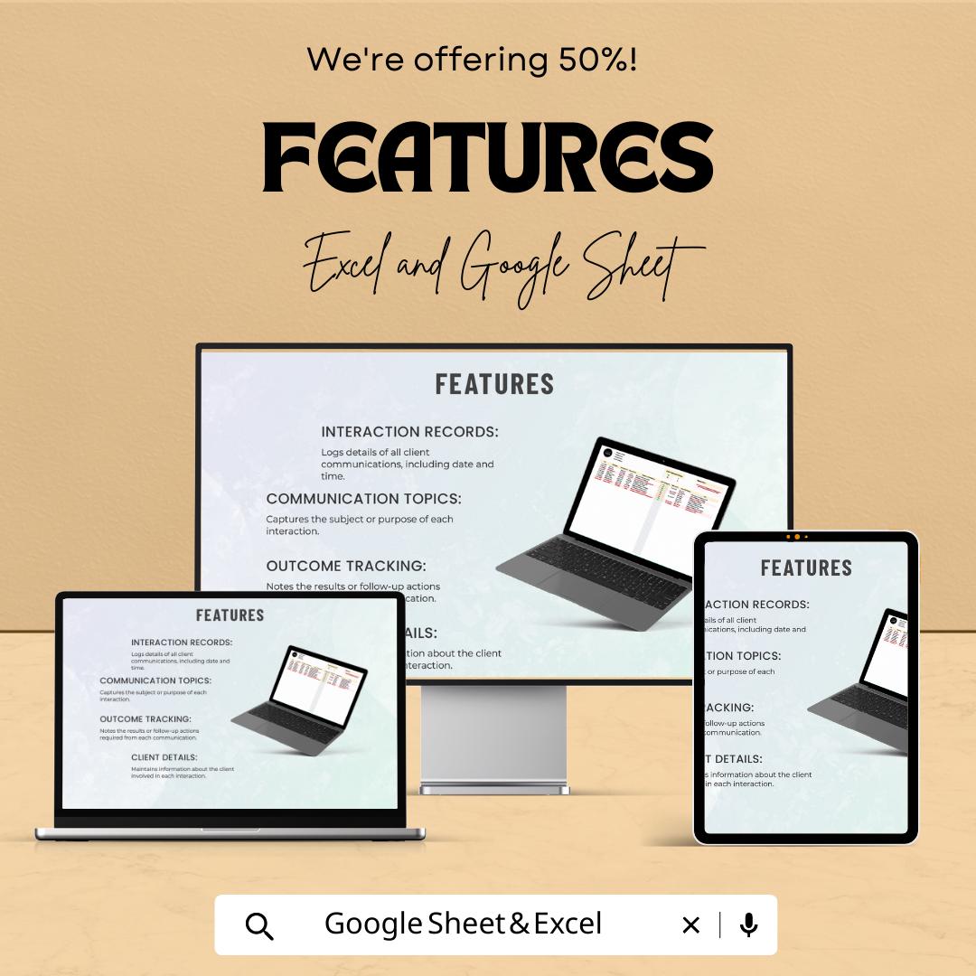 Legal Client Communication Log Template, Attorney Case Tracker, Law Office Spreadsheet, Excel & Google Sheets, Client Interaction Log