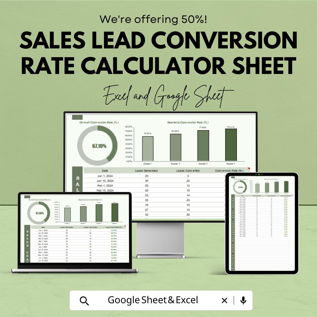 Sales Lead Conversion Rate Calculator Sheet | Excel and Google Sheets Template | Lead Conversion Optimization & Sales Tracking