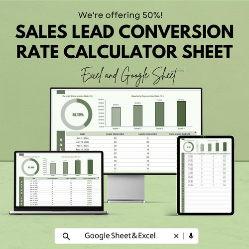 Sales Lead Conversion Rate Calculator Sheet | Excel and Google Sheets Template | Lead Conversion Optimization & Sales Tracking