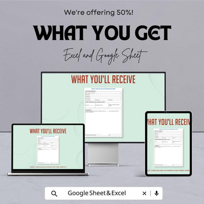 Credit Card Billing Authorization Form - Excel & Google Sheets Template - Instant Download, Editable, Business Payment Authorization