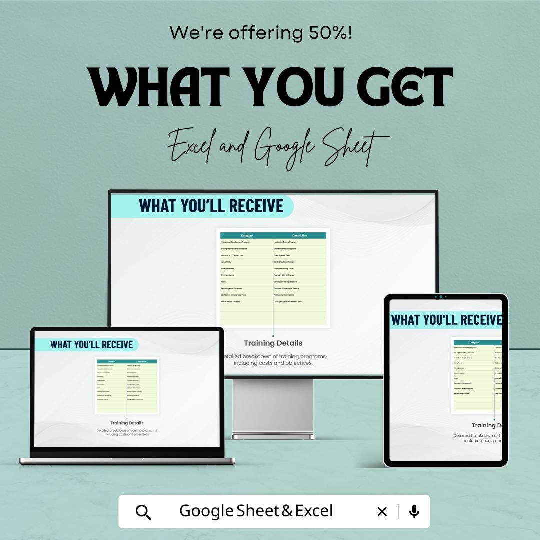Training and Development Budget Template | Excel & Google Sheets Budget Planner | Employee Training Tracker | Learning Program Cost Analysis