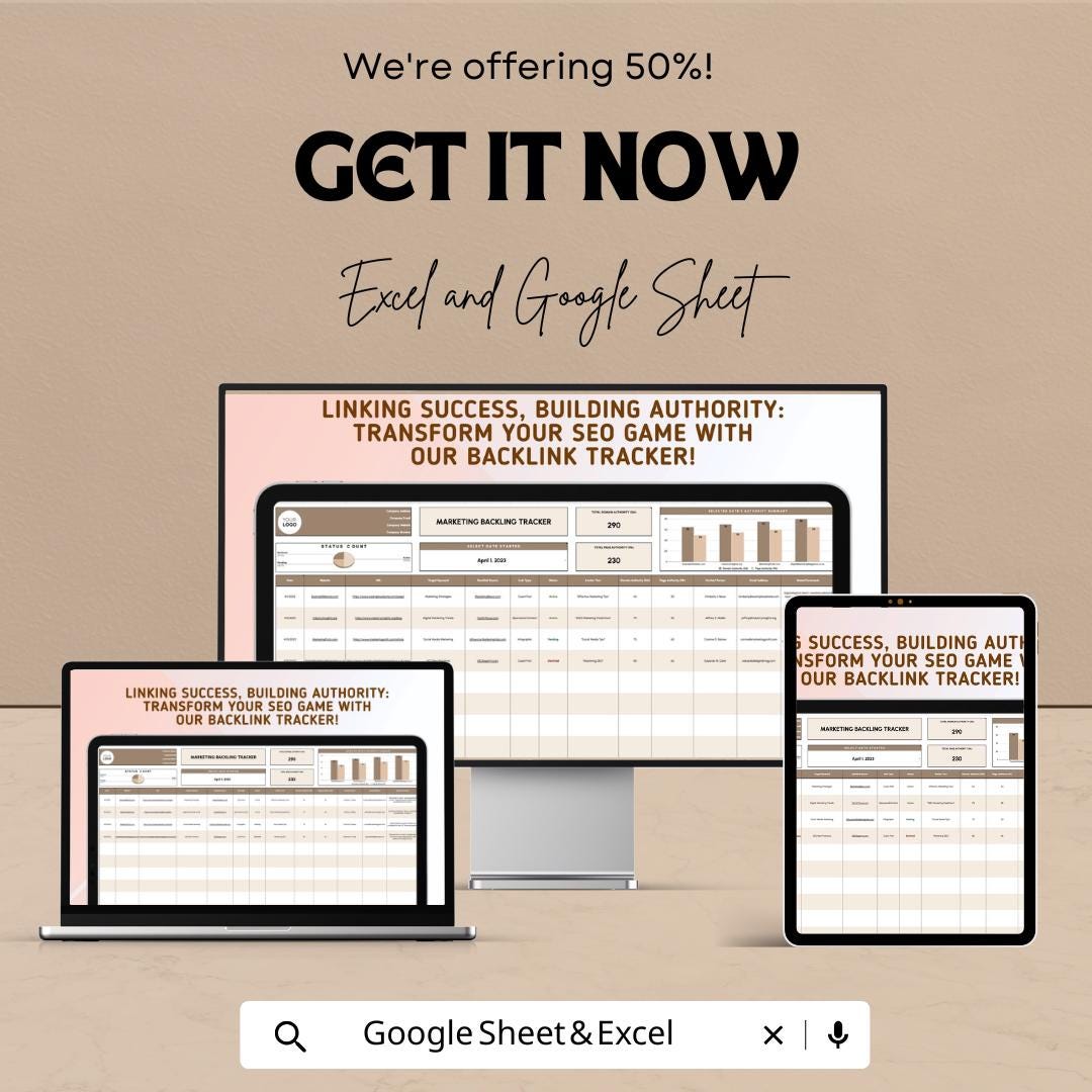 Marketing Backlink Tracker Template | SEO Link Building Spreadsheet | Digital Marketing Tracker | Website SEO Management Tool