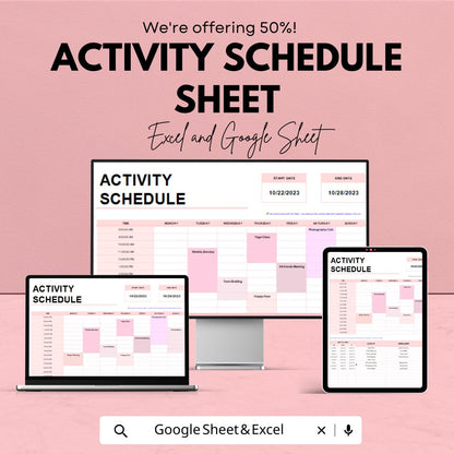 Activity Schedule Sheet | Excel & Google Sheet | Plan and Organize Your Weekly Activities | Editable Template for Easy Scheduling