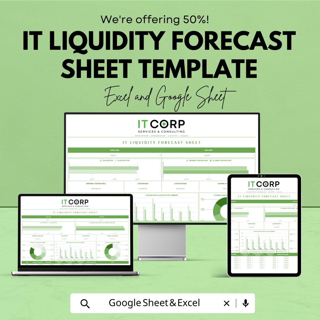 IT Liquidity Forecast Sheet Template, Cash Flow Forecast Spreadsheet, Financial Dashboard, Business Liquidity Tracker, Excel Google Sheets