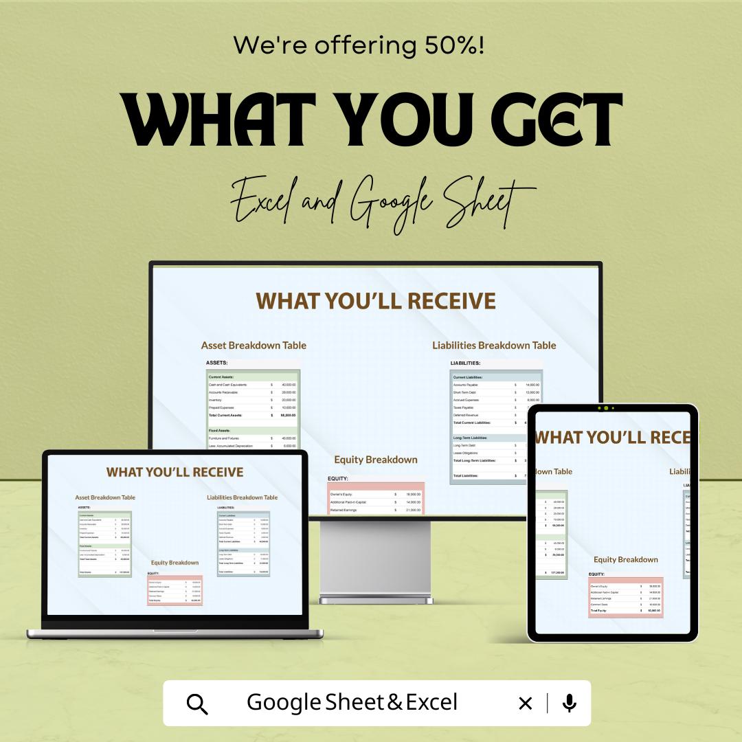 Small Business Balance Sheet Template | Google Sheets | Asset Liability Equity Tracker | Business Finance Statement | Editable Spreadsheet