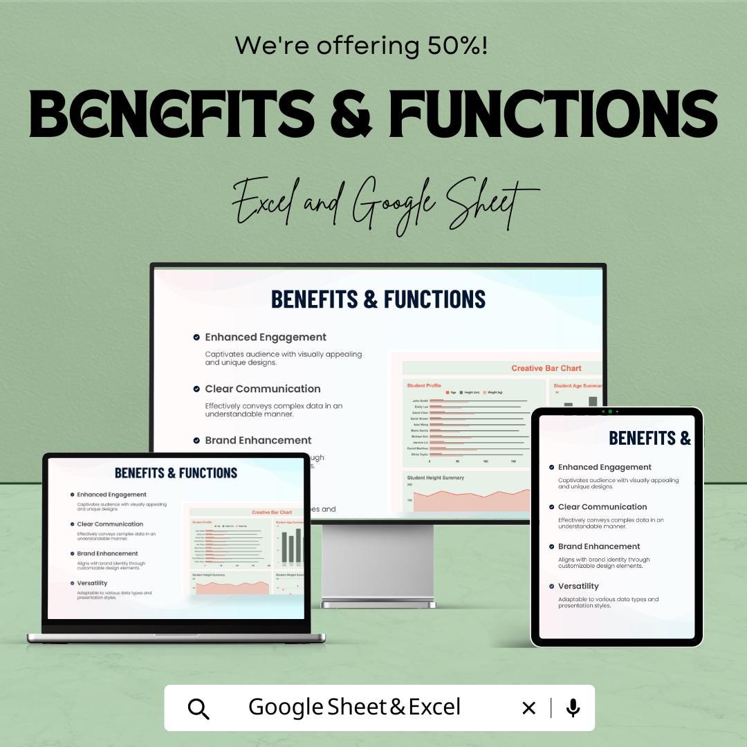 Creative Bar Chart Template Excel Google Sheets, Data Visualization Dashboard, Analytics Chart Template, Business Report Graph Spreadsheet