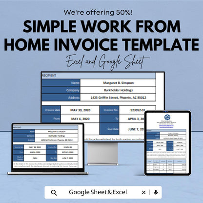 Simple Work From Home Invoice Template | Editable Freelance Invoice | Home Business Billing Template | Digital Download