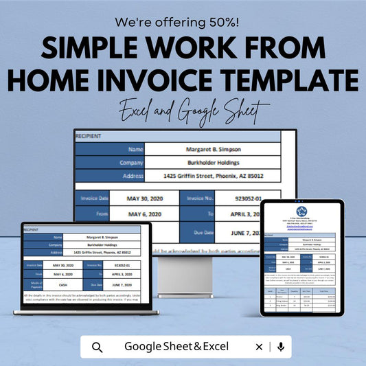 Simple Work From Home Invoice Template | Editable Freelance Invoice | Home Business Billing Template | Digital Download