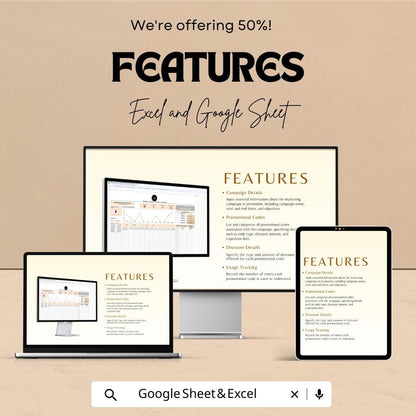 Marketing Promotional Codes and Discounts Tracker Template | Promo Code Usage Log | Marketing Discount Tracker