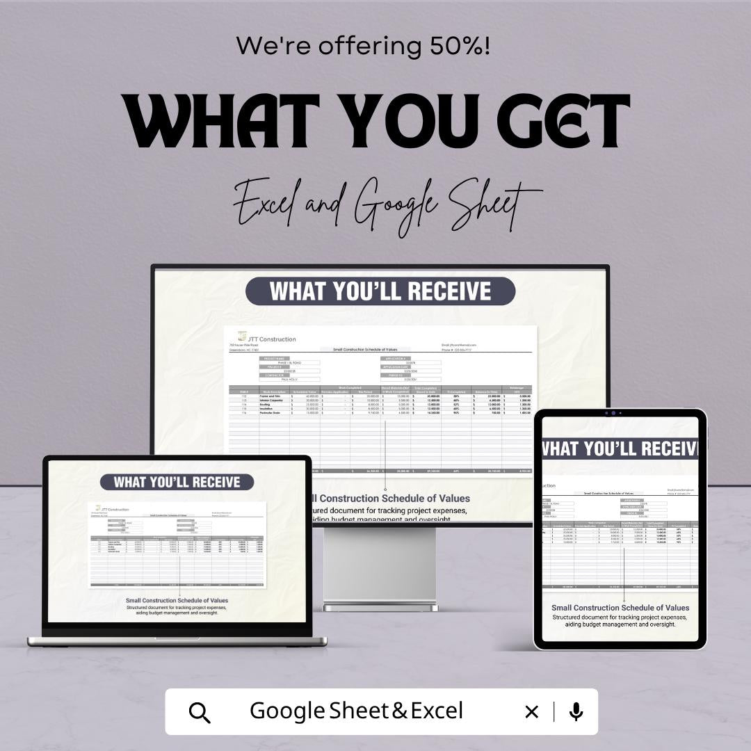 Construction Schedule of Values Template | Contractor Budget Spreadsheet | Project Cost Tracker | Construction Budget Sheet