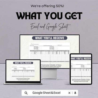 Construction Schedule of Values Template | Contractor Budget Spreadsheet | Project Cost Tracker | Construction Budget Sheet
