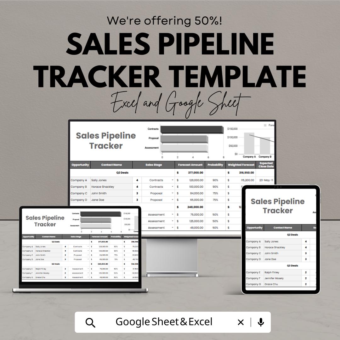 Sales Pipeline Tracker Template, CRM Sales Spreadsheet, Deal Tracking Sheet, Sales Forecast Tracker, Excel and Google Sheets