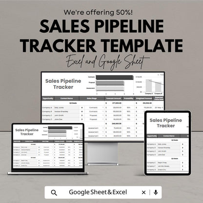 Sales Pipeline Tracker Template, CRM Sales Spreadsheet, Deal Tracking Sheet, Sales Forecast Tracker, Excel and Google Sheets