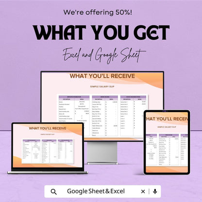 Simple Salary Slip Sheet | Excel & Google Sheets | Customizable | Easy to Use | Employee Payroll Template