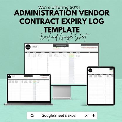 Vendor Contract Expiry Log, Contract Renewal Tracker, Vendor Management Template, Contract Expiration Sheet