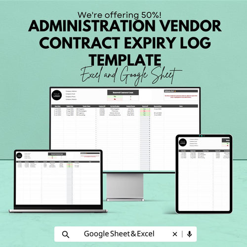 Vendor Contract Expiry Log, Contract Renewal Tracker, Vendor Management Template, Contract Expiration Sheet