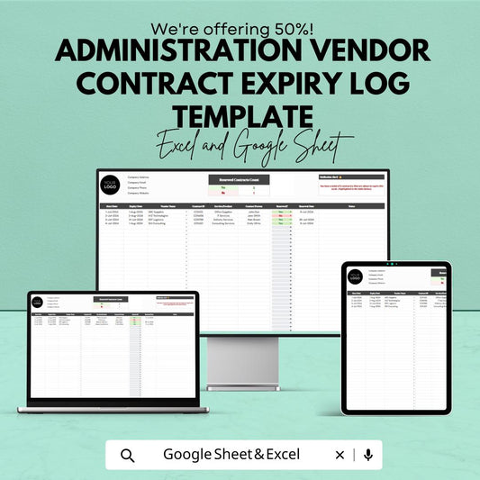 Vendor Contract Expiry Log, Contract Renewal Tracker, Vendor Management Template, Contract Expiration Sheet