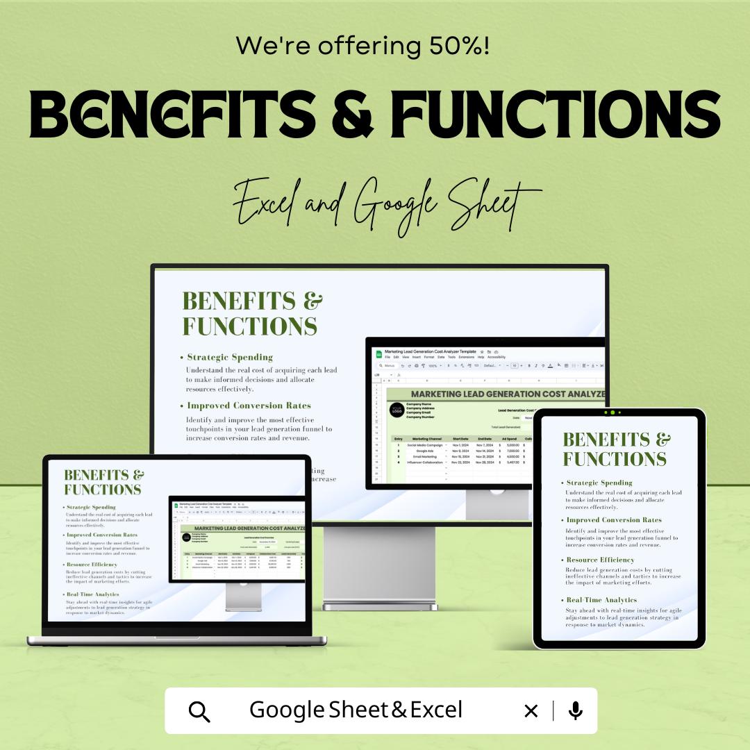 Marketing Lead Generation Cost Analyzer Template | Lead Cost Calculator | Lead Gen Budget Tracker | Marketing Cost Tracking Template