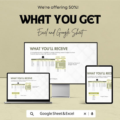 Marketing Research Budget Tracker Template | Business Budget Spreadsheet | Market Research Cost Planner | Expense Tracker for Teams