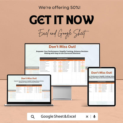 Simple Scorecard Template | KPI Tracker Spreadsheet | Performance Dashboard | Excel & Google Sheets Template | Business Metrics Scorecard