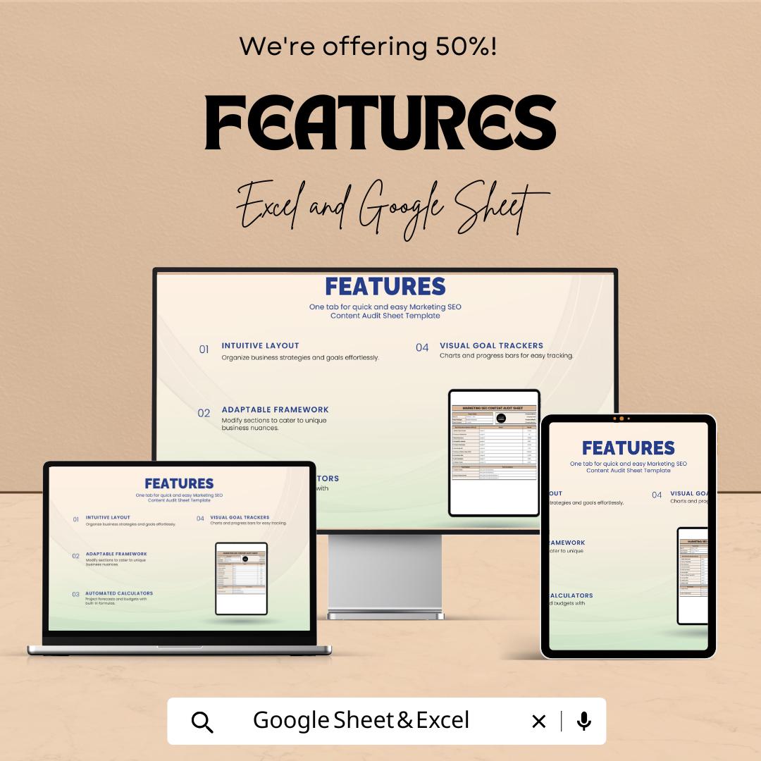 Marketing SEO Content Audit Sheet Template | SEO Audit Tracker | Google Sheets & Excel Template | Website Content Planner | Marketing KPI