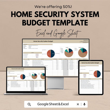 Home Security System Budget Template, Security Project Budget Planner, Installation Cost Tracker, Home Security Spreadsheet
