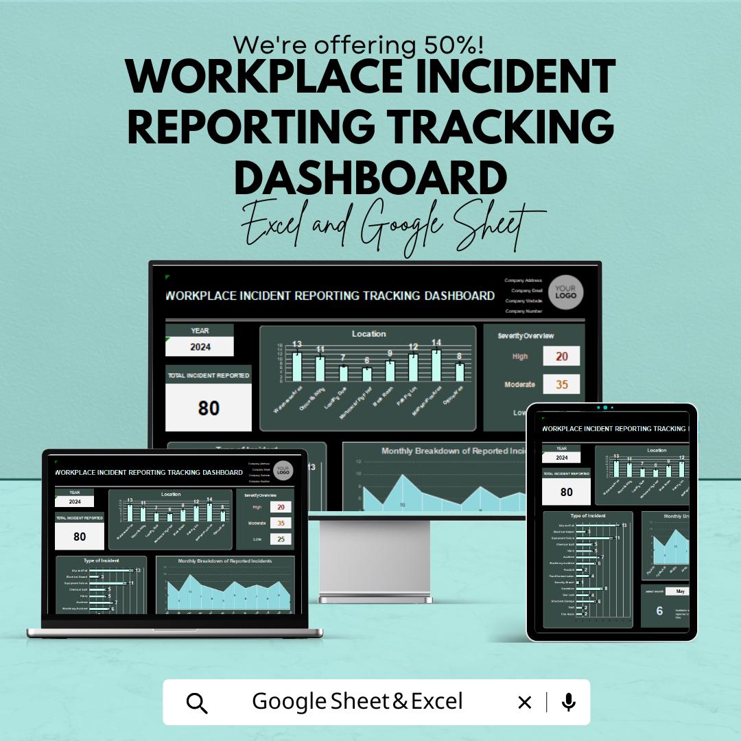 Workplace Incident Reporting Tracking Dashboard Sheet – Google Sheets Template for Safety Tracking, Incident Management, and Reporting