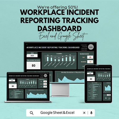Workplace Incident Reporting Tracking Dashboard Sheet – Google Sheets Template for Safety Tracking, Incident Management, and Reporting