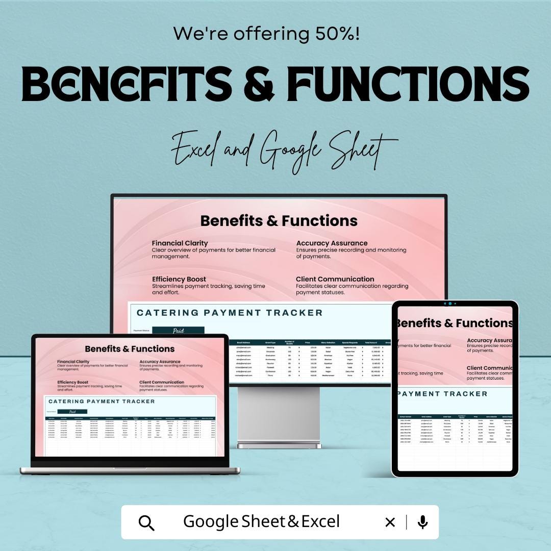 Catering Payment Tracker | Excel & Google Sheets Template | Catering Invoice Log | Event Payment Tracker | Catering Business Tool