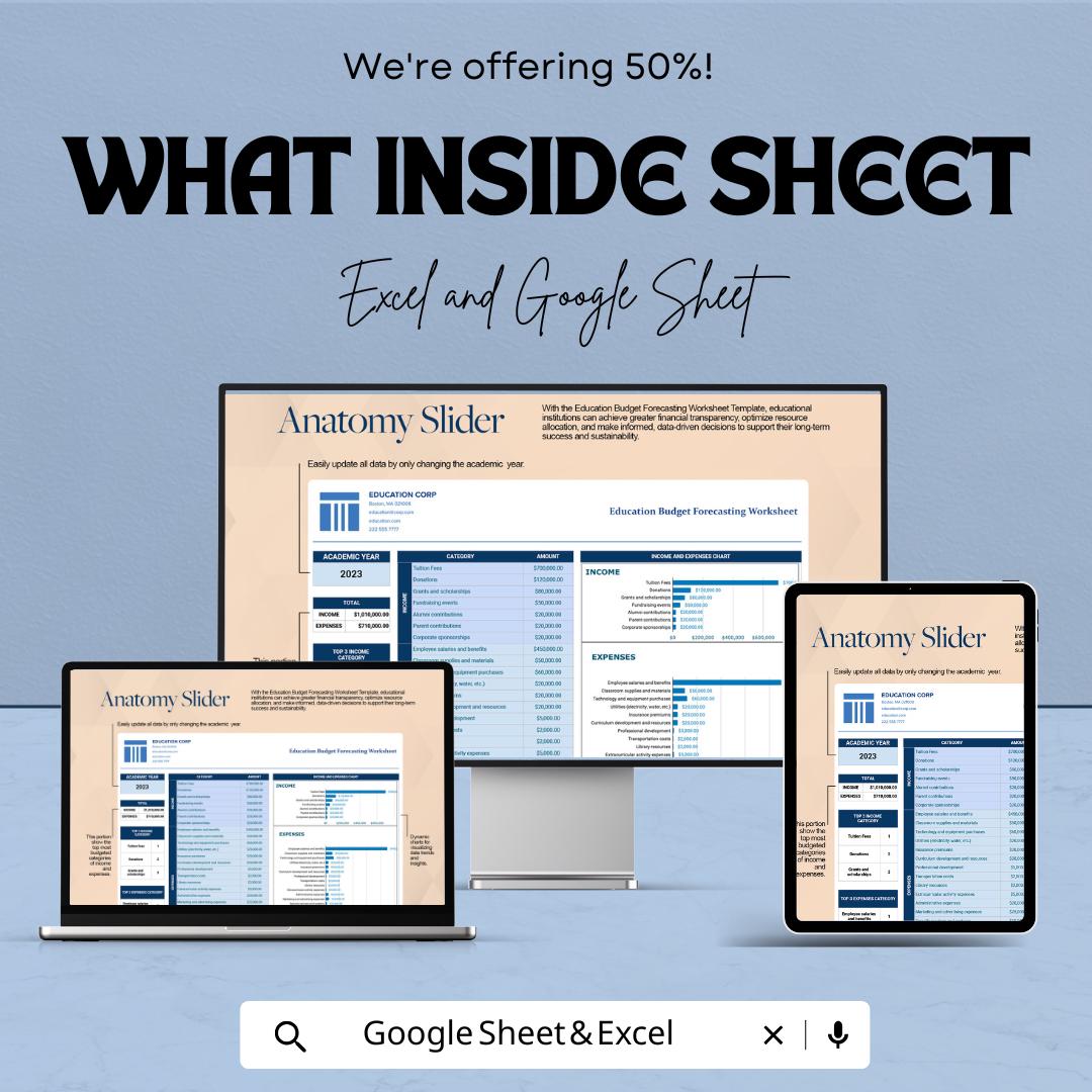 Education Budget Forecasting Worksheet - Excel & Google Sheet | Budget Management Template for Academic Institutions