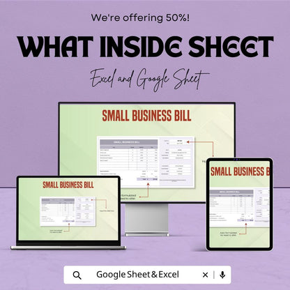 Small Business Bill Template | Invoice Spreadsheet Template | Billing Invoice Sheet | Business Invoice Template | Excel & Google Sheets