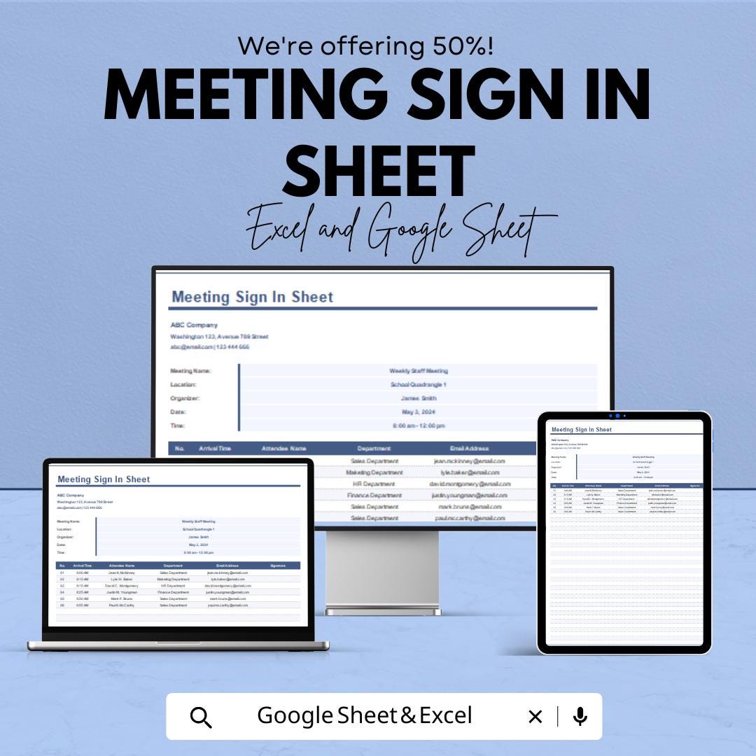 Meeting Sign-In Sheet Template | Excel & Google Sheets | Attendance Tracker for Meetings | Event Sign-In Sheet | Instant Download