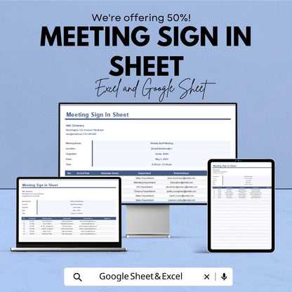 Meeting Sign-In Sheet Template | Excel & Google Sheets | Attendance Tracker for Meetings | Event Sign-In Sheet | Instant Download