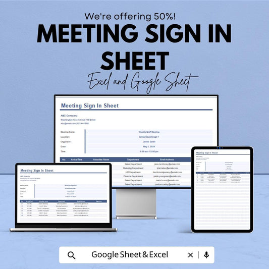 Meeting Sign-In Sheet Template | Excel & Google Sheets | Attendance Tracker for Meetings | Event Sign-In Sheet | Instant Download