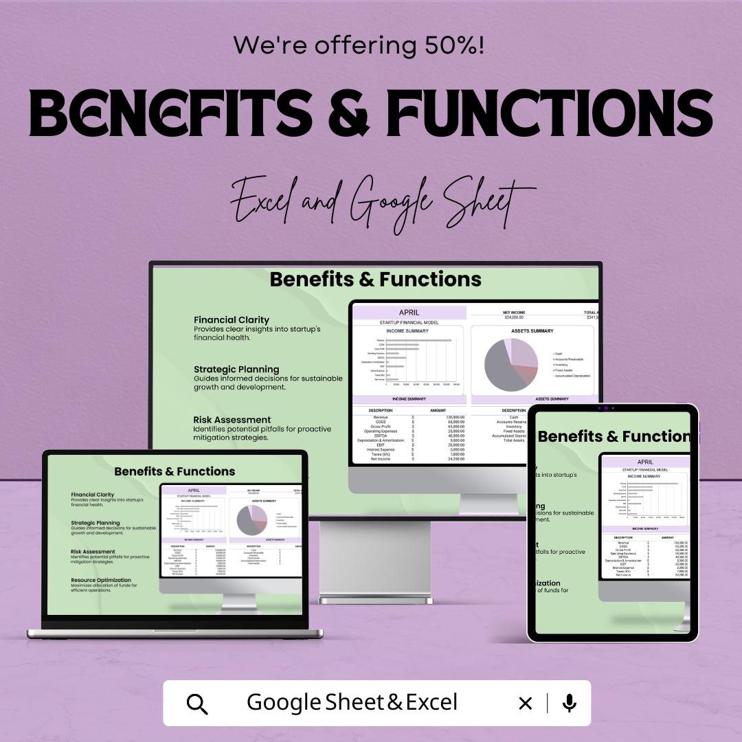 Startup Financial Model Template for Excel and Google Sheets | Budget Planning, Cash Flow, Financial Projection, Business Plan Template |