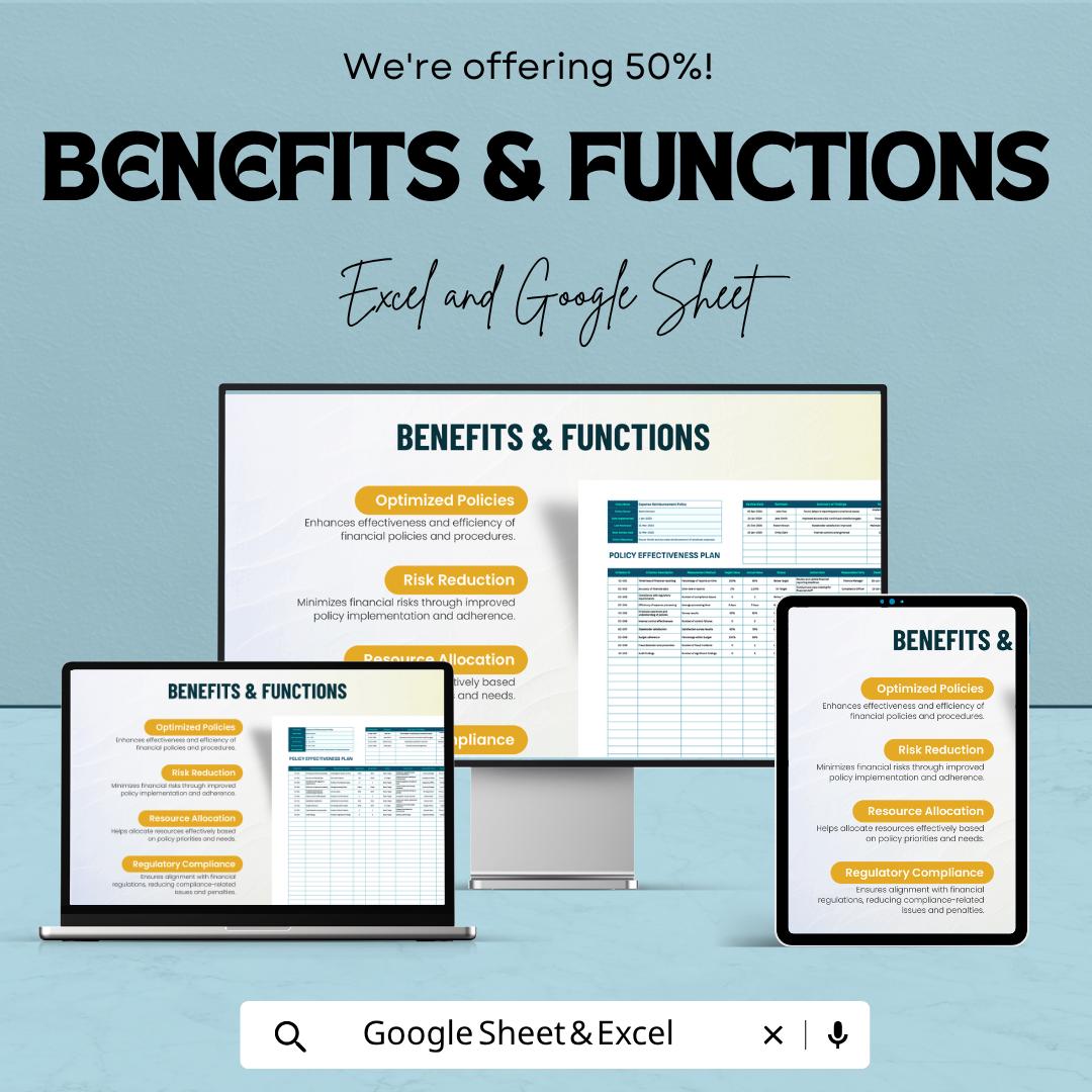 Financial Policy Effectiveness Plan Template | Policy Evaluation Spreadsheet | Compliance Tracker | Audit Planning Sheet