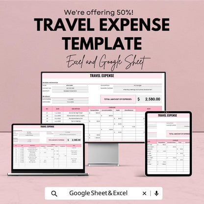 Travel Expense Template | Business Trip Expense Tracker | Excel & Google Sheets Travel Budget Spreadsheet | Travel Cost Organizer