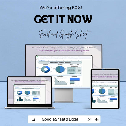 Healthcare KPI Dashboard Template | Medical Analytics Excel & Google Sheets | Hospital Performance Report | Healthcare Metrics Tracker